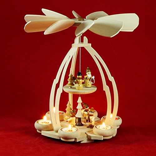 Wichtelstube-Kollektion Weihnachtspyramide Winterfiguren Pyramide Teelichter Holz 24 x 24 x 35 cm von Wichtelstube-Kollektion