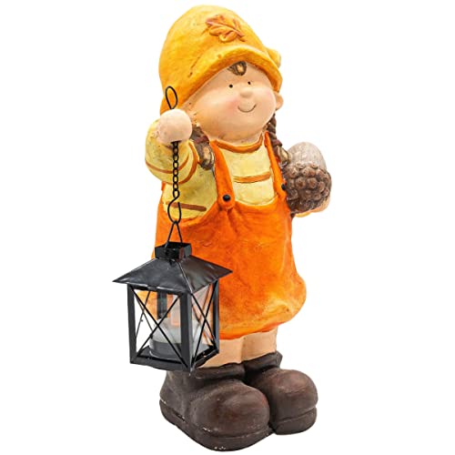 Wichtelstube-Kollektion XL 35cm hoch Gerda mit Laterne im Frühherbst Gartendeko für den Herbst deko Figur Garten MGO mit Laterne für Teelicht wetterfest von Wichtelstube-Kollektion