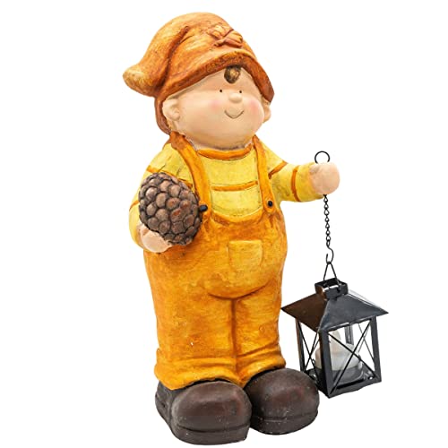 Wichtelstube-Kollektion XL 35cm hoch Ludwig stehende Aussenfigur mit Laterne für den Frühherbst Gartendeko für den Herbst deko Figur Garten MGO mit Laterne für Teelicht wetterfest von Wichtelstube-Kollektion