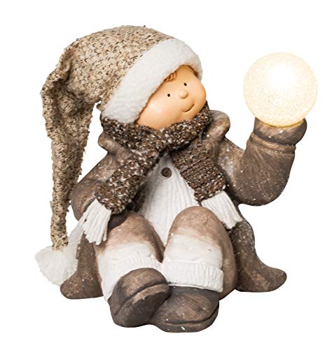 Wichtelstube-Kollektion XL Deko Figur mit LED beleuchtet Junge Weihnachtsfigur 32cm Keramikfigur Weihnachten Gartenfigur von Wichtelstube-Kollektion