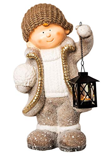 Wichtelstube-Kollektion XXL 42cm Dekofigur mit Laterne Winterkind Weihnachten Deko Figur Garten Weihnachsdeko von Wichtelstube-Kollektion