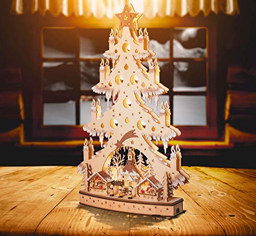 Wichtelstube-Kollektion XXL 64cm Schwibbogen LED Weihnachten im Erzgebirge inkl. Timer Schwippbogen, Lichterbogen aus Holz für Weihnachten von Wichtelstube-Kollektion