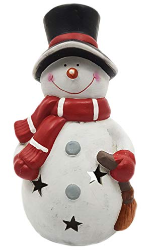 Wichtelstube-Kollektion XXL Deko Figur Schneemann mit Besen 30cm Windlicht Weihnachtsfigur Keramikfigur Weihnachten von Wichtelstube-Kollektion