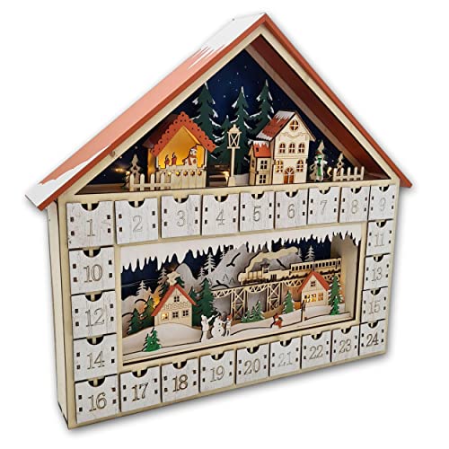 Wichtelstube-Kollektion XXL LED Adventskalender Weihnachtsdorf Holz zum befüllen, wiederverwendbar XL-Fächer, LED Beleuchtung Batteriebetrieben inkl Timer ca. 50 x 45cm Wichtelstube-Kollektion XXL LED Adventskalender Weihnachtsdorf Holz zum befüllen, wiederverwendbar XL-Fächer, LED Beleuchtung Batteriebetrieben inkl Timer ca. 50 x 45cm von Wichtelstube-Kollektion