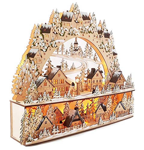 Wichtelstube-Kollektion Großer XXL Lichterbogen Weihnachten, Schwibbogen, Schwippbogen Weihnachten, Echtholz, Handgemacht, Detailreich verziert, Batteriebetrieben von Wichtelstube-Kollektion