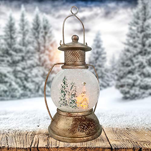 Wichtelstube-Kollektion XL LED Schneekugel Weihnachten Laterne viele Melodien Glitzerkugel Winterwald Vintage Weihnachtslaterne Weihnachtsdeko beleuchtet Batteriebetrieben von Wichtelstube-Kollektion