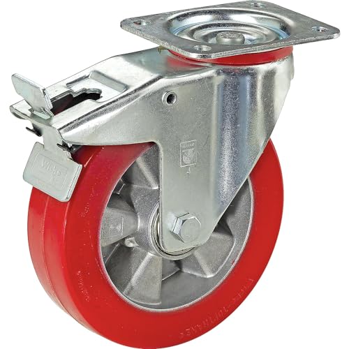 Wicke | Polyurethan-Reifen auf Alu-Felge | Rad-Ø x Breite 100 x 40 mm | Lenkrolle mit Doppelstopp | Tragfähigkeit 200 kg von Wicke