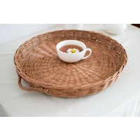 Rundes Weidentablett, Serviertablett, Frühstückstablett, Handgefertigtes Tablett, Küchentablett, Rundes Korbtablett, Behandeltes Korbtablett von WickerBasketDesign