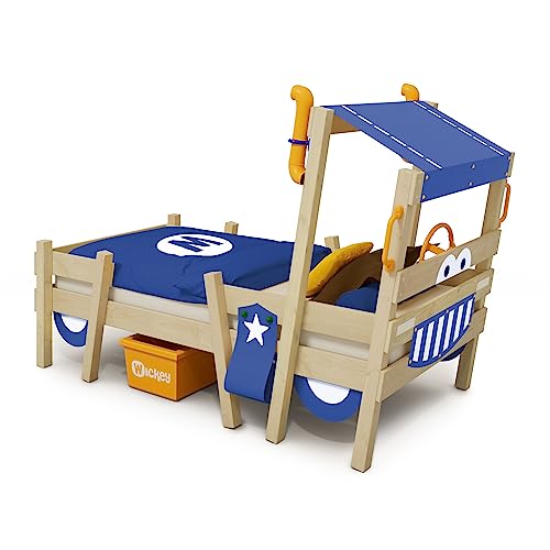 Wickey Kinderbett Hausbett Crazy Sparky Pro - Blaue Plane 90 x 200 cm - Holzbett aus Massivholz mit Spielzeugzubehör für Kinder - individuell Gestaltbar von Wickey