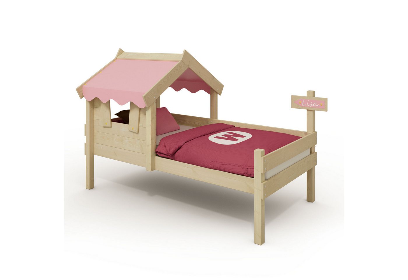 Wickey Kinderbett CrAzY Dreamy 90x200 cm – Stabiles Kinderhausbett (Holzpaket aus Pfosten und Brettern, Massives, langlebiges Holz), Kreativer Spiel- und Schlafbereich, Einzelbett von Wickey