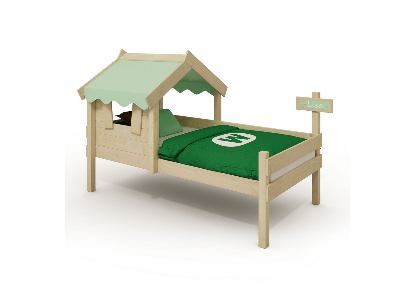 Wickey Kinderbett CrAzY Dreamy 90x200 cm – Stabiles Kinderhausbett (Holzpaket aus Pfosten und Brettern, Massives, langlebiges Holz), Kreativer Spiel- und Schlafbereich, Einzelbett von Wickey