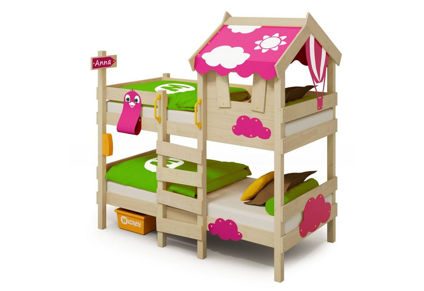 Wickey Kinderbett Crazy Daisy - Hochbett, Spielbett 90 x 200 cm (Holzpaket aus Pfosten und Brettern, Etagenbett mit Kletterleiter für Kinder), Massivholz von Wickey