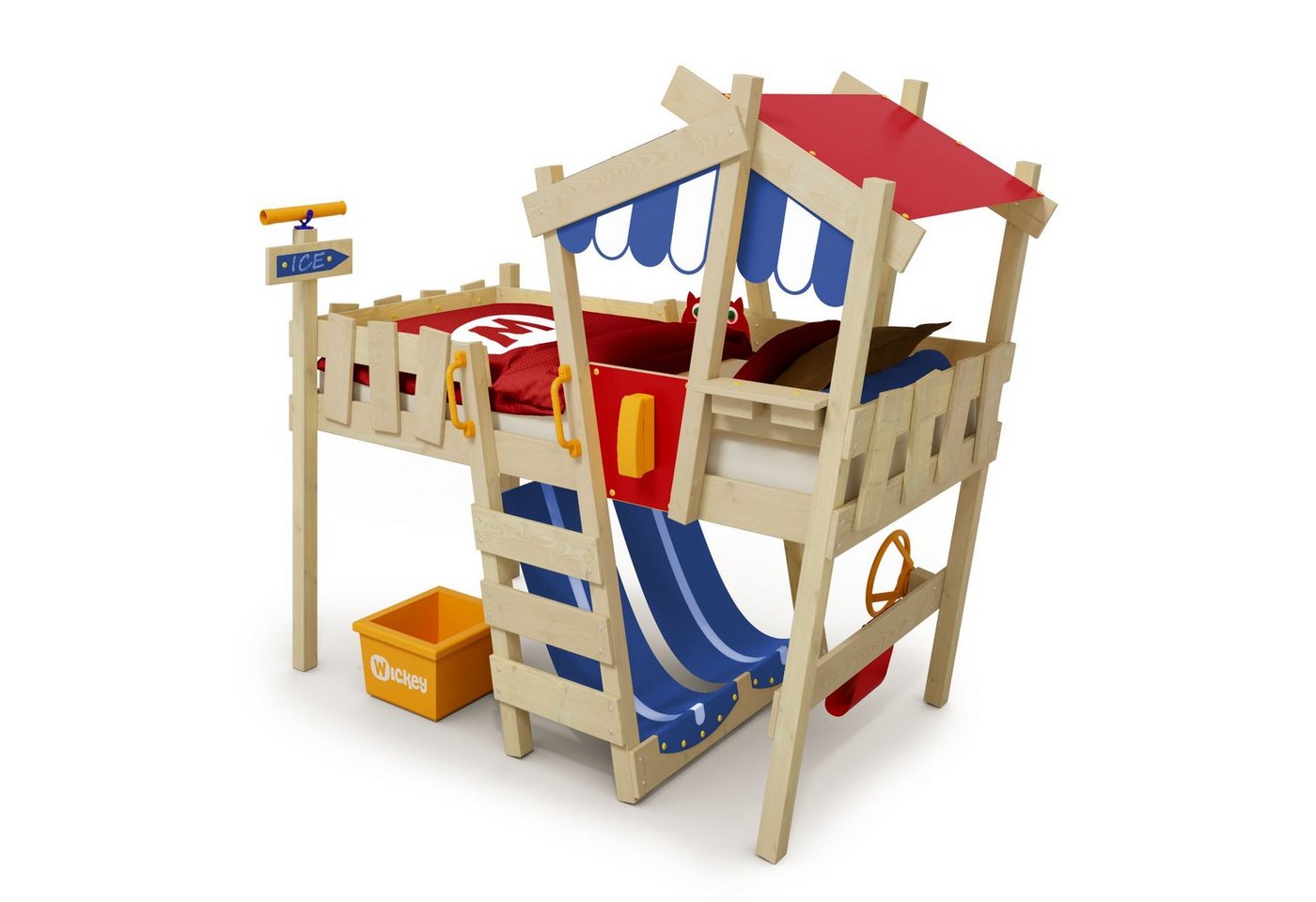 Wickey Kinderbett Crazy Hutty - Spielbett 90 x 200 cm, Etagenbett (Holzpaket aus Pfosten und Brettern, Spielbett für Kinder), massivholzbett von Wickey