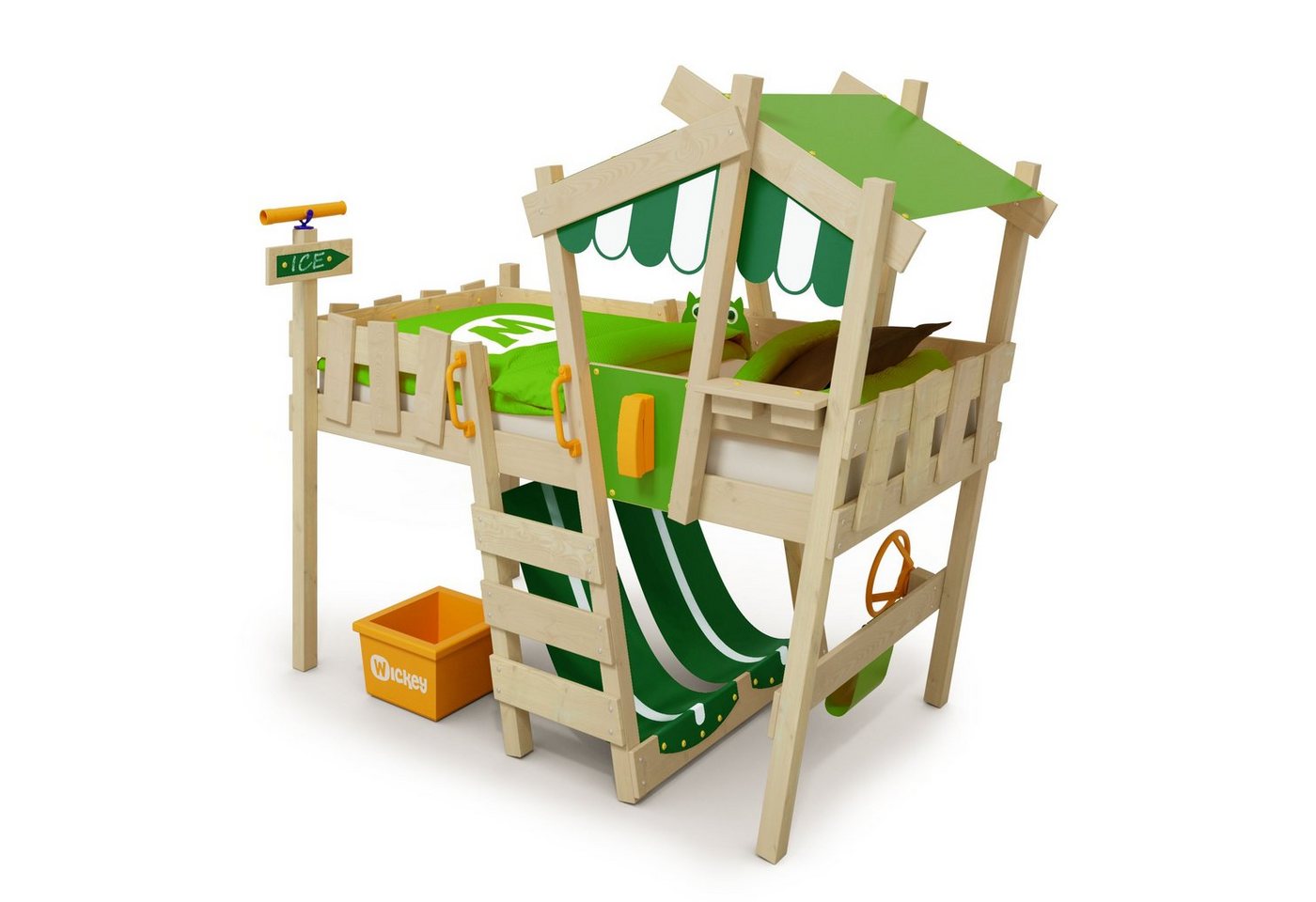 Wickey Kinderbett Crazy Hutty - Spielbett 90 x 200 cm, Etagenbett (Holzpaket aus Pfosten und Brettern, Spielbett für Kinder), massivholzbett von Wickey
