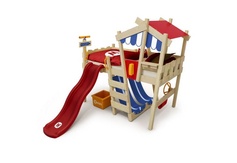 Wickey Kinderbett Crazy Hutty - Spielbett mit Rutsche 90 x 200 cm, Etagenbett (Holzpaket aus Pfosten und Brettern, Spielbett für Kinder), Massivholzbett von Wickey