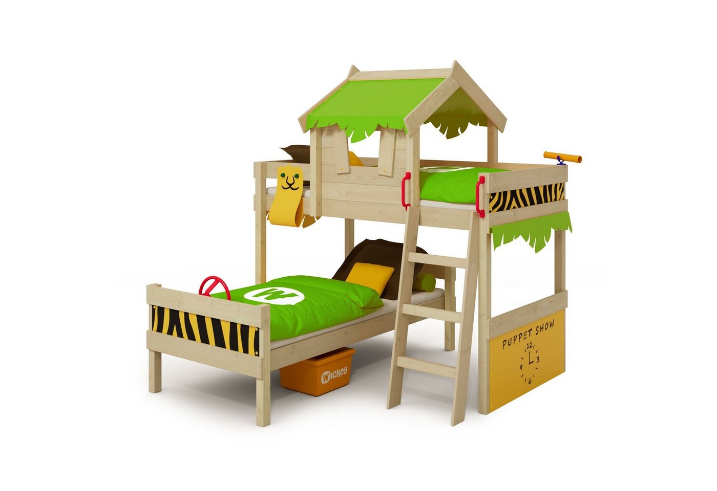 Wickey Kinderbett Crazy Jungle, Spielbett, 90 x 200 cm Hochbett (Holzpaket aus Pfosten und Brettern, Spielbett für Kinder), Massivholzbrett von Wickey