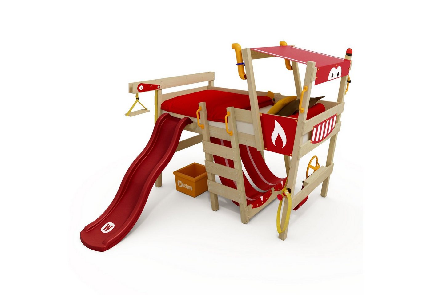 Wickey Kinderbett Crazy Smoky - Spielbett mit Rutsche 90 x 200 cm, Etagenbett (Holzpaket aus Pfosten und Brettern, Spielbett für Kinder), Massivholzbrett von Wickey