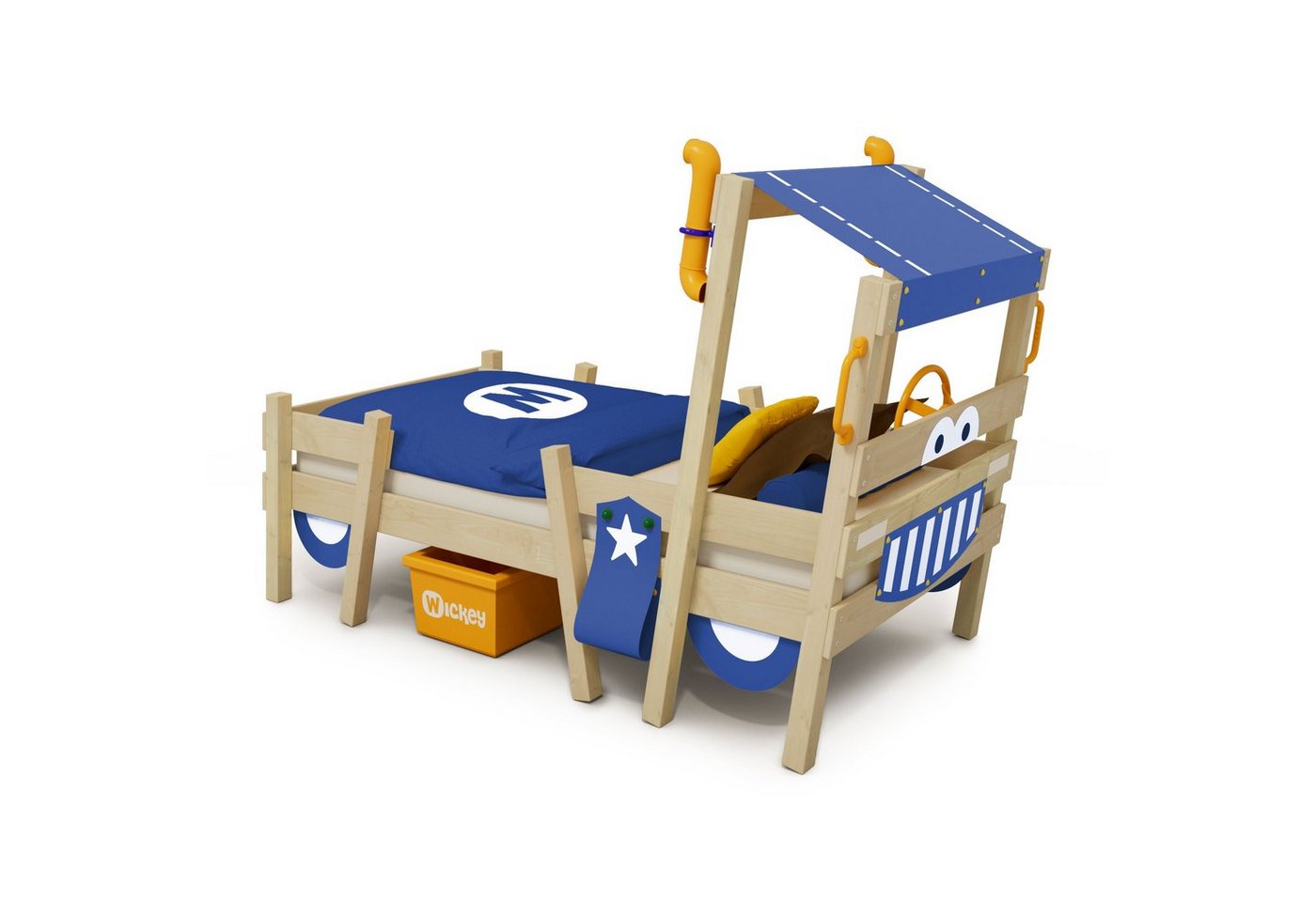 Wickey Kinderbett Crazy Sparky Pro, Plane Holzbett 90 x 200 cm (Holzpaket aus Pfosten und Brettern, Spielbett für Kinder), Massivholzbrett von Wickey