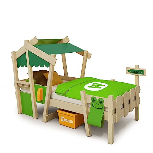 Wickey Kinderbett Hausbett Crazy Candy - grün/apfelgrüne Plane 90 x 200 cm - Holzbett aus Massivholz mit Spielzeugzubehör für Kinder von Wickey
