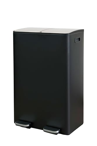 Wicotex TOM Mülleimer – 60 Liter (2 x 30 liter) – 2 Fächer - aus Metall - Inneneimer aus Kunststoff -Klappdeckel mit Softclose und luftdicht - rauchgrau - Recycling-Mülleimer - schwarz von Wicotex