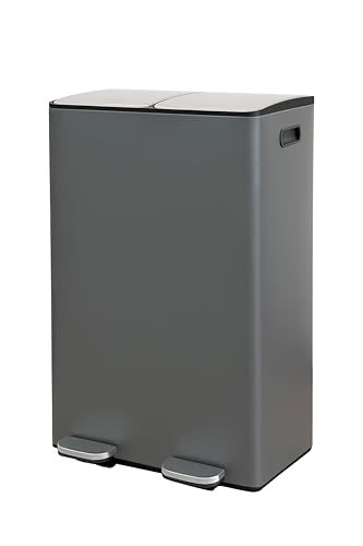 Wicotex TOM Mülleimer – 60 Liter (2 x 30 liter) – 2 Fächer - aus Metall - Klappdeckel mit Softclose und luftdicht Anthrazit von Wicotex