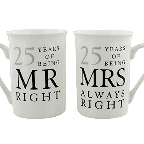 25. Jahrestag Tassen aus Porzellan "Mr Right & Mrs Always Right", Silberhochzeit von Widdle Gifts Ltd