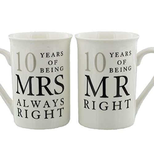 Widdle Gifts Ltd Porzellantassen zum 10. Jahrestag, 2 Stück, "Mr Right & Mrs Always Right" von Widdle Gifts Ltd