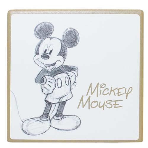 Disney Mickey Mouse Untersetzer, 10 cm, Unterseite aus Kork, klassischer Keramik-Untersetzer mit goldfarbenem Rand (Micky Maus) von Widdle Gifts