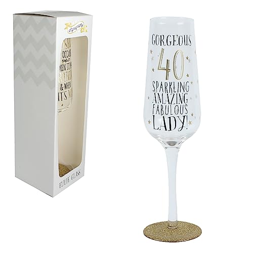 Widdle Gifts Champagnerflöte zum 40. Geburtstag, Weinglas mit Glitzerboden – Signography Range – 40 von Widdle Gifts