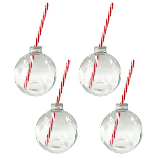 Widdle Wonderland Weihnachtskugel Glas Trinkglas 4er Set mit Papierstrohhalm 9544 von Widdle Wonderland