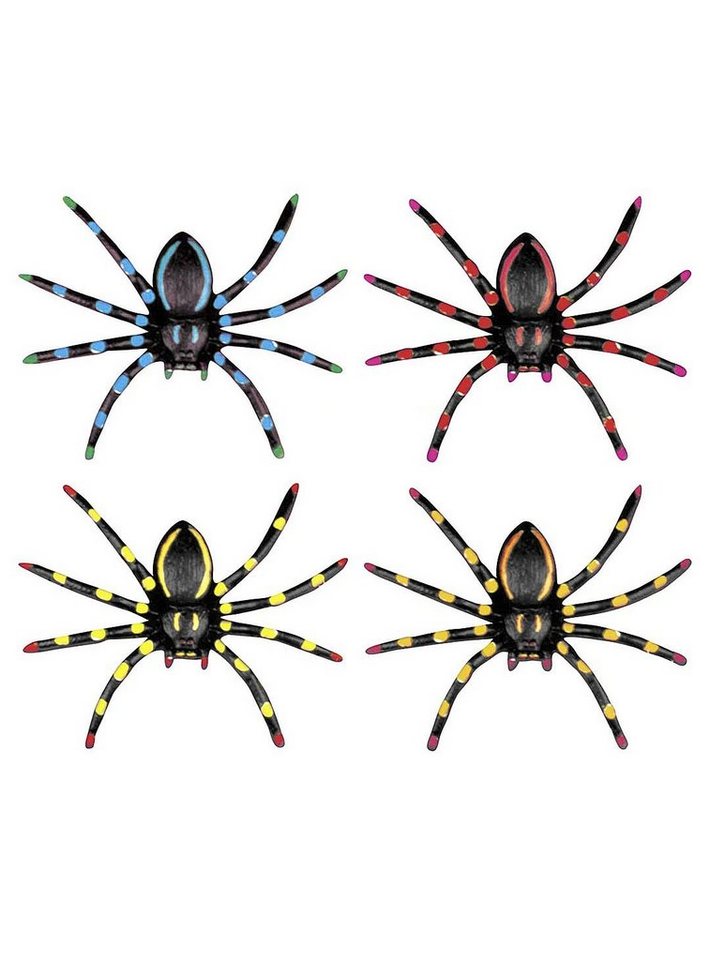 Widdmann Dekofigur Neon Spinnen Set, Vier schaurige Deko-Spinnen mit Leuchteffekt von Widdmann