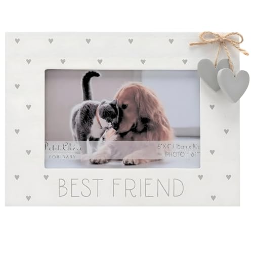 Widdop and Co Bilderrahmen für Hunde, Katzen oder andere Haustiere, weißer Rahmen mit der Aufschrift "Best Friend" und zwei grauen Herzen an einer Schleife, 15,2 x 10,2 cm von Widdop and Co