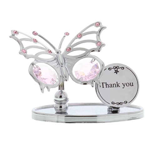 Crystocraft Geschenk verchromter Schmetterling Dankeschön mit Swarovski-Kristallelementen von Widdop and Co