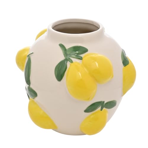 Hestia Zitronenvase mit geprägten Zitronen – Keramikvase im mediterranen Stil für frische oder künstliche Blumen, skurrile Frühlings- und Sommer-Heimdekoration – H 12 cm x B 12 cm von Widdop and Co