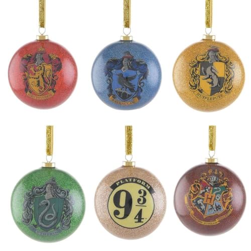 Widdop Harry Potter Hogwarts Glitzer-Weihnachtsbaumkugeln zum Aufhängen, 6 Stück, mit Geschenkbox, 7 cm im Durchmesser von Widdop and Co