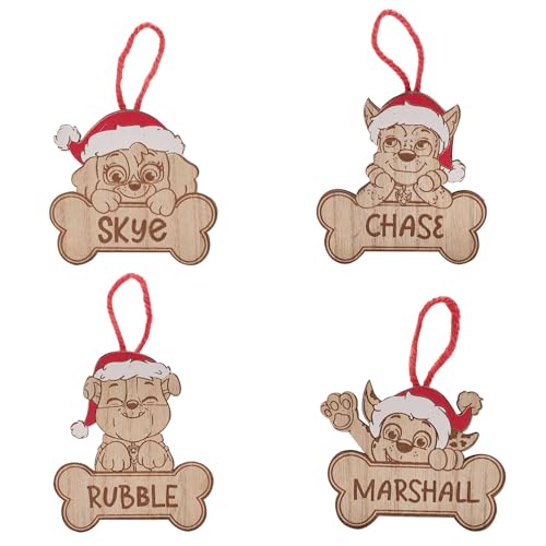 Widdop Paw Patrol Set mit 4 Charakteren aus Holz Weihnachtsbaum Hängende Dekorationen Chase Marshall Skye Ruble Festliche Weihnachtsbaumdekoration von Widdop and Co