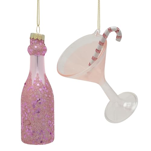 Widdop and Co. - Set mit 2 Baumschmuck aus Glas – Girls Night – Weinflasche & Cocktailglas – Weihnachtsschmuck für Weihnachten – Alternative Haushaltswaren Freunde, Familie (H x B x T): 19 x 4 x 4 cm von Widdop and Co
