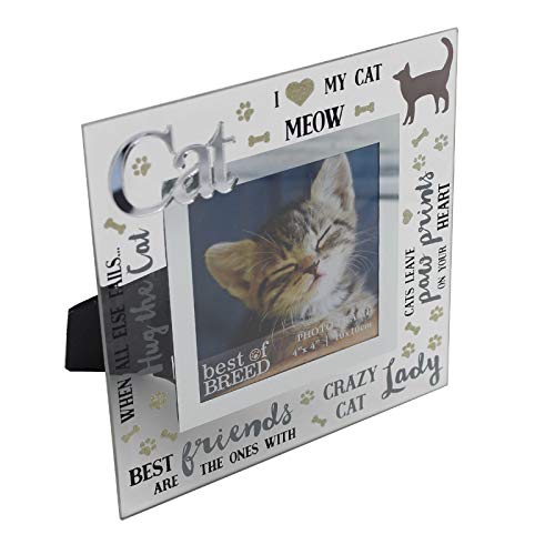 Juliana quadratischer Spiegelglas 3D Glitzerworte Katze Bilderrahmen freistehend 10,2 x 10,2 cm Andenken Geschenk – I Love Cat von Juliana