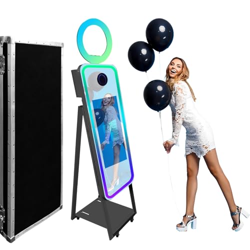 WideMeet Spiegel Photo Booth Selfie Led Frame Portable Touch Screen Magic Mirror Booth Machine for Wedding Party Events (40''(Black)+Flight Case) von WideMeet