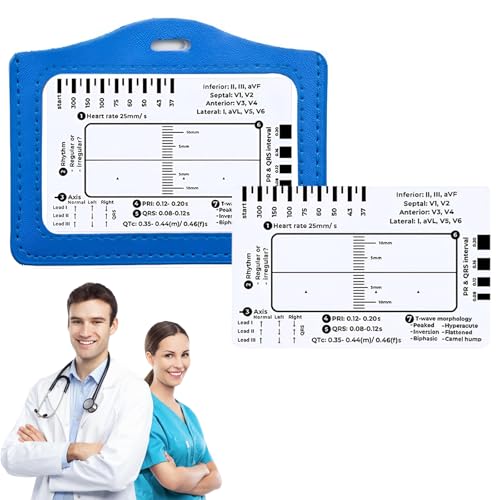 ECG 7 Step Ruler,WideSmart 2 Stück EKG-7-Stufen-Lineal EKG-Lineal Portable Pocket ECG EKG Card Ruler ECG Reference Guide with Protect Sheath,Ideales Hilfsmittel für Familien Studenten Sanitäter von WideSmart