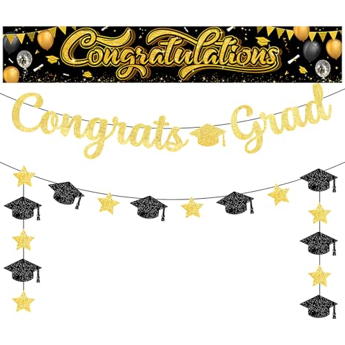 Graduation Deko Girlande,WideSmart Graduation Deko Glitzer Schwarz,Prüfung Bestanden Banner,für Abitur ABI Prüfungserfolge Bachelor Graduation Prüfung Bestanden Party Basteln Dekoration von WideSmart