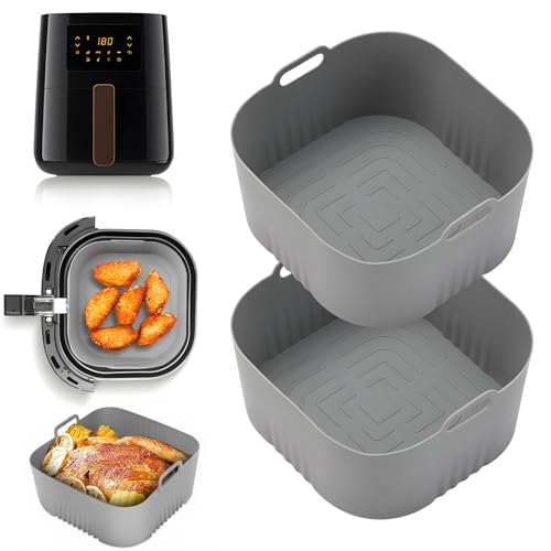 Silikonform für Heißluftfritteuse Zubehör,WideSmart 2PCS Silikon Backform Wiederverwendbar anstelle Backpapier für Heißluftfritteuse Zubehör Sonderanfertigung 4,1L (HD9200, HD9252, HD9255) (Grau) von WideSmart