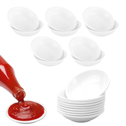 WideSmart 20 Pcs Dippschälchen, Weiße Dippschälchen Mini Dessertschale Runde Gewürzschale GerichtSnackschale Sojasauce Gericht Saucenschale kleine Dipschalen für Soße Grill Ketchup (8.8cm) von WideSmart