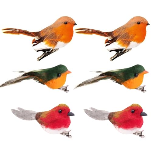 WideSmart 6pcs Künstliche Vögel Deko,Künstliche Federvögel Feder Vogel Modell Vogel Deko Vögel Mit Clip Mini Vogel Dekofigur künstliche Federn für Garten Frühling Deko Party Dekoration von WideSmart