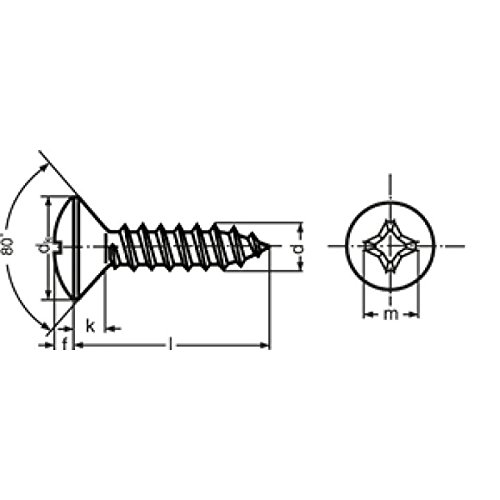 Widex 2079834232 DIN 7983, Linsensenk-Blechschraube Form C, mit Spitze und Kreuzschlitz H, Stahl gehärtet verzinkt, 4.2x32, 500 Stück von Widex