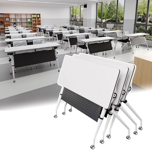 3 Pcs Folding Office Table Conference Table, Rolling Portable Meeting Desk with 4 Wheels, Modern Rectangular Office Classroom Training Table von Widppsopt