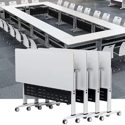 4 Pack Conference Table - Modern White Conference Room Table, Folding Flip Top Office Meeting Desk Mobile Desk for Training Seminar, with Locking Wheel von Widppsopt