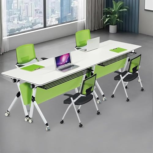 4 Pack Foldable Wood Conference Tables Standing Computer Desk with Silent Wheels Mobile Training Table for Home and Office Steel Frame + Wood Top von Widppsopt