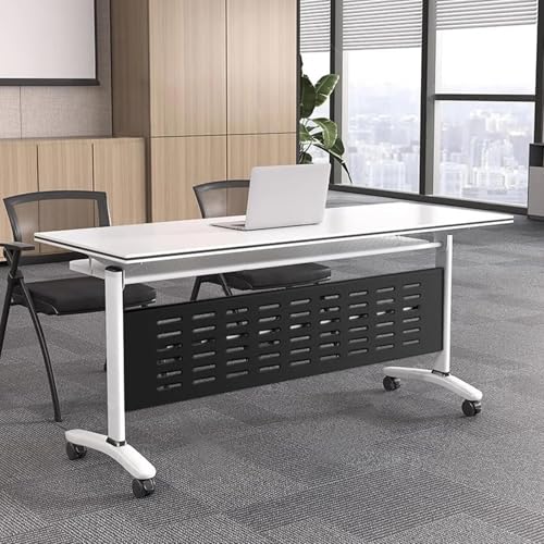 4 Pack Folding Conference Table, Flip Top Meeting Table with Locking Wheels, Modern Foldable Office Tables for Conference Room,White(160 * 50 * 75cm) von Widppsopt