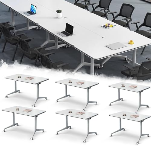 4-Pack Folding Conference Table Modern White Conference Room Desk with Wheels, Flip Top Large Rectangular Meeting Seminar Desk for School Restaurant Office von Widppsopt